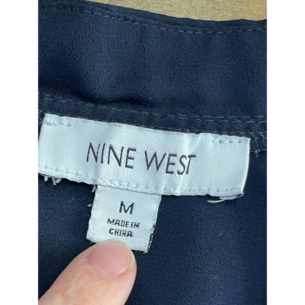 Nine West Shirt, Women's Size Medium, Navy Blue, Long Sleeve, V-neck - Picture 9 of 10